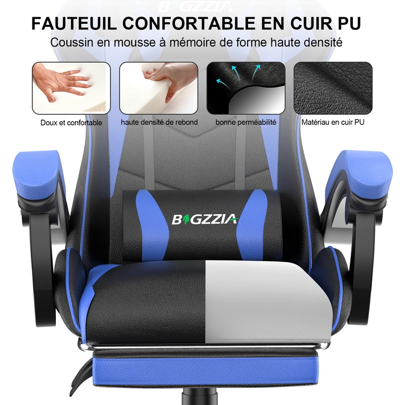 Sedia da gioco, sedia da gioco ergonomica  in similpelle PU, altezza regolabile, con poggiatesta e supporto lombare, poggiapiedi