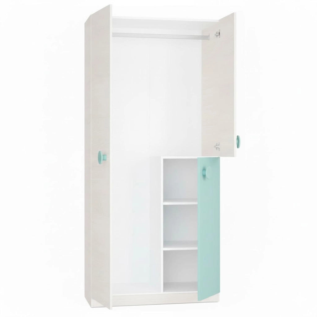 Mobile Guardaroba Compatto Armadio  Con Barra Appendiabiti E Ripiani Ideale Per Cameretta E Camera Da Letto Design Moderno 200 X 90 X 52 Cm Bianco Alpi E Verde Acqua