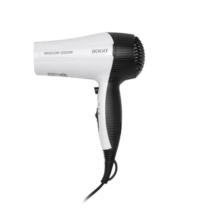 Asciugacapelli da parete 2000W con aria fredda, 2 velocità e supporto muro con cavo spiralato per bagno hotel - Sogo