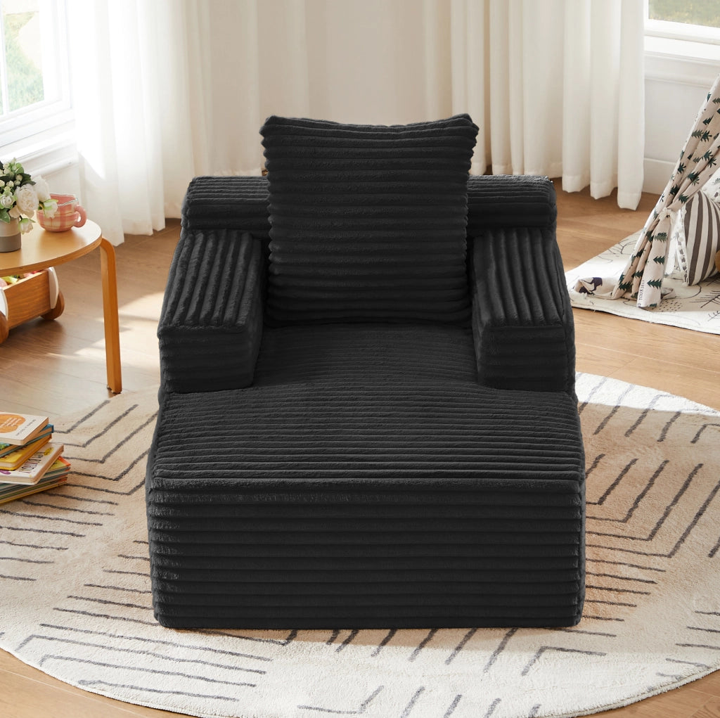 Divano chaise longue in velluto a coste nero senza montaggio