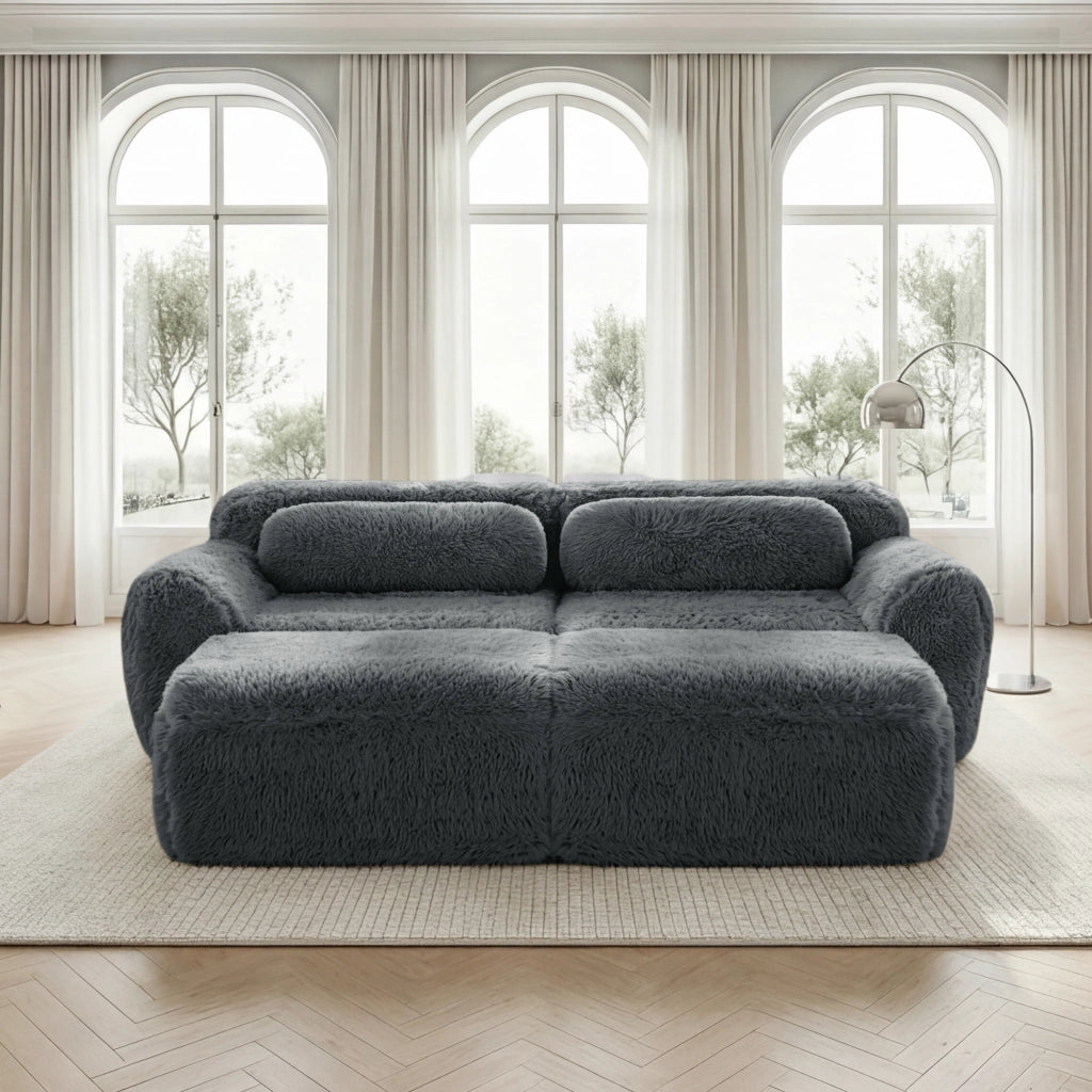 OKWISH Divano Modulare 2 Posti, senza Montaggio con Seduta Ampia e Base Antiscivolo, Tessuto Peluche, Grigio