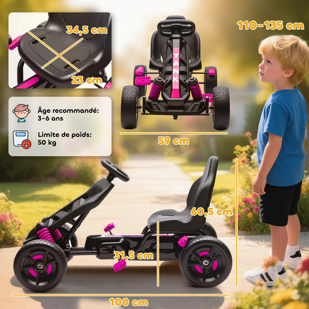 Kart a pedali per bambini ¨C zephmum ¨C rosa, 3-6 anni, ruote EVA