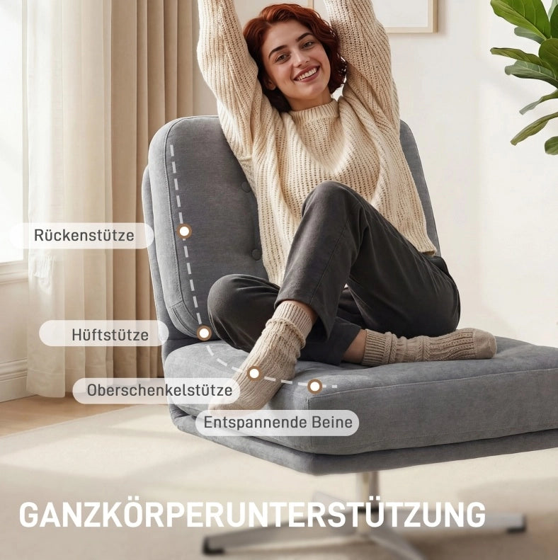 Poltrona girevole in ciniglia grigio chiaro, seduta ampia