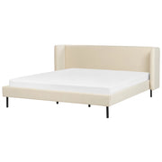 Letto con rete a doghe velluto beige 180 x 200 cm testiera e gambe nere camera da letto soggiorno