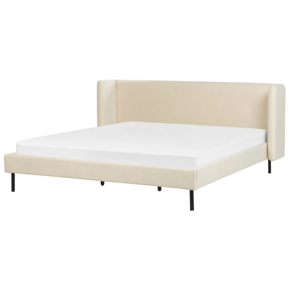 Letto con rete a doghe velluto beige 180 x 200 cm testiera e gambe nere camera da letto soggiorno