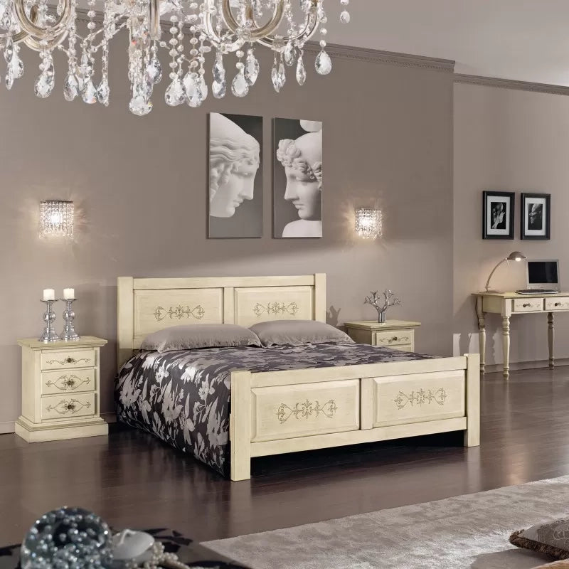 Gruppo 1 cassettiera 2 comodini legno classico avorio shabby (1470+1471) - Mobili 2G