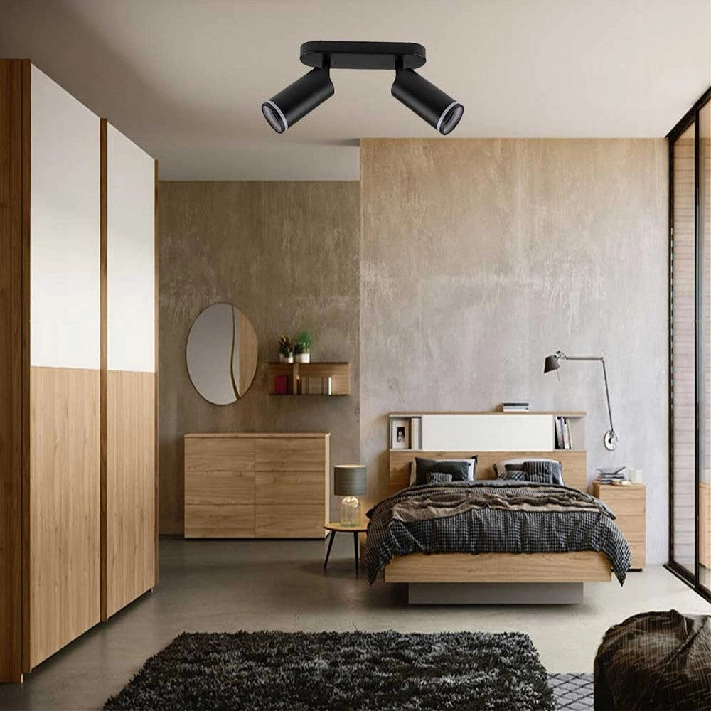 Trade Shop - Applique Plafoniera Orientabile Da Soffitto Parete 2 Diffusori Lampada Gu10 Ts-2 - Nero