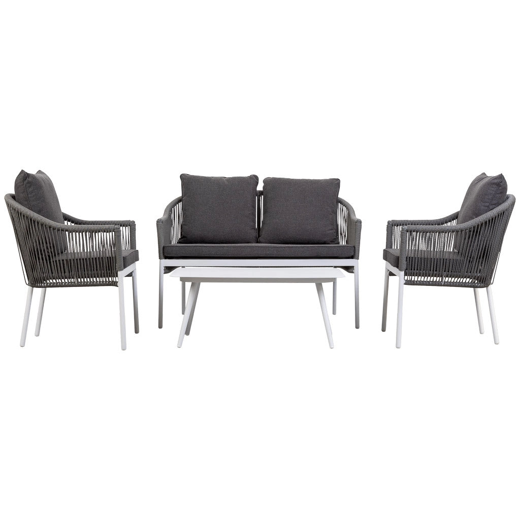 Set divano tavolo e 2 poltrone grigio 90x50x40, 58x65x84, 117x65x84