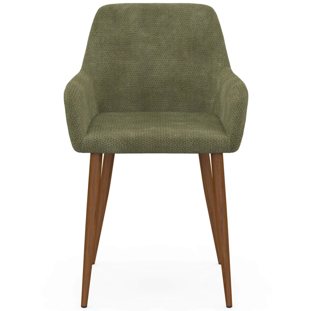 IDMarket - Set di 4 sedie RORY in tessuto chenille verde con gambe in noce per sala da pranzo