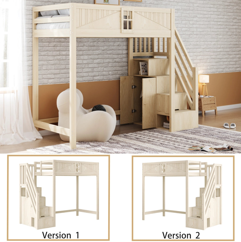 Letto a soppalco in legno 90x200 cm con scala reversibile