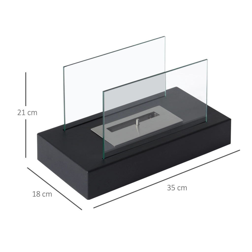Easycomfort Camino a Bioetanolo da Tavolo 830 W Bruciatori senza Residui Inodore In Acciaio Inox con Vetro 35x18x21 cm Nero