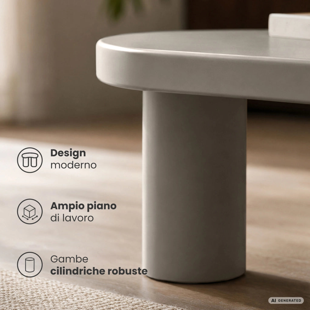 Tavolino da salotto ovale MATE 85 cm grigio con quattro gambe cilindriche