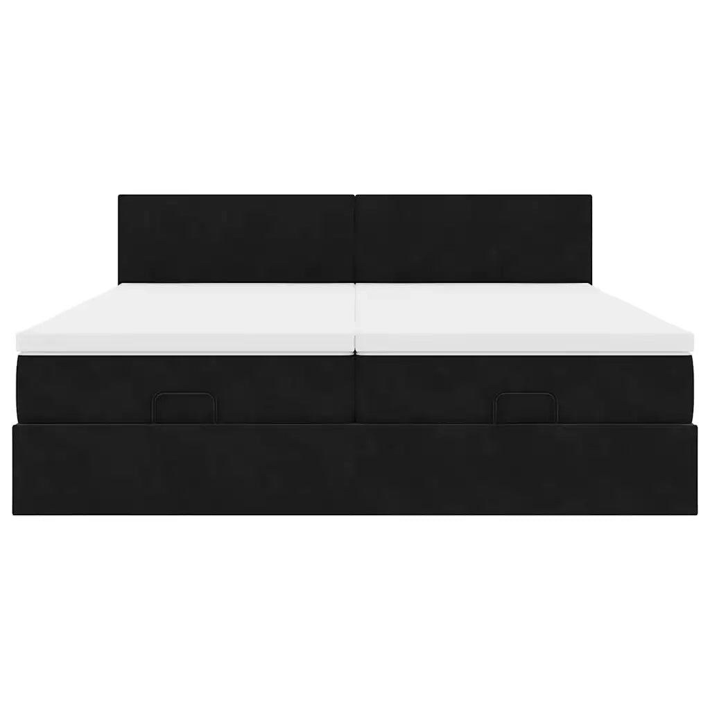 Struttura Letto Pouf con Materassi Nero 160x200 cm in Velluto