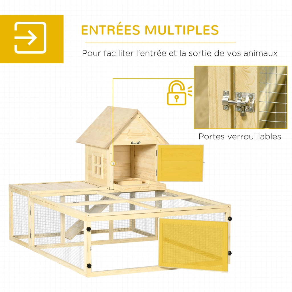 Recinto per conigli a due livelli con rampa e porte ¨C zephmum ¨C legno marrone 120x80x60