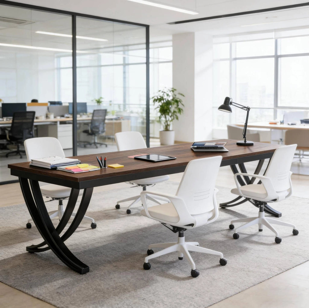 Scrivania doppia per computer 200x70 cm con struttura a X in metallo, ideale per ufficio e home office
