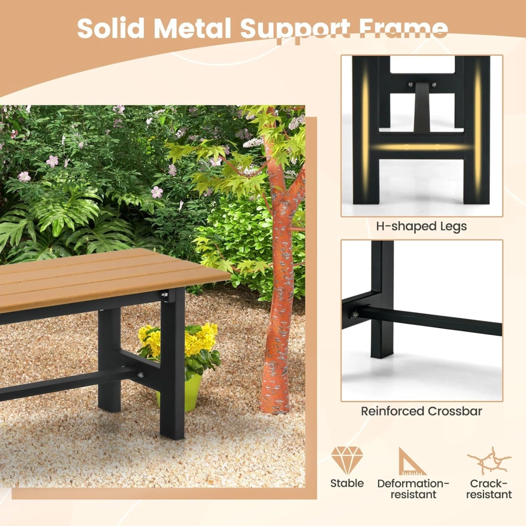 Panchina da Giardino con Sedile a Doghe, Telaio in Metallo e Verniciato a Polvere, Panca a 2 Posti da Giardino per Parco e Esterno, 120x34,5x40 cm (Marrone)