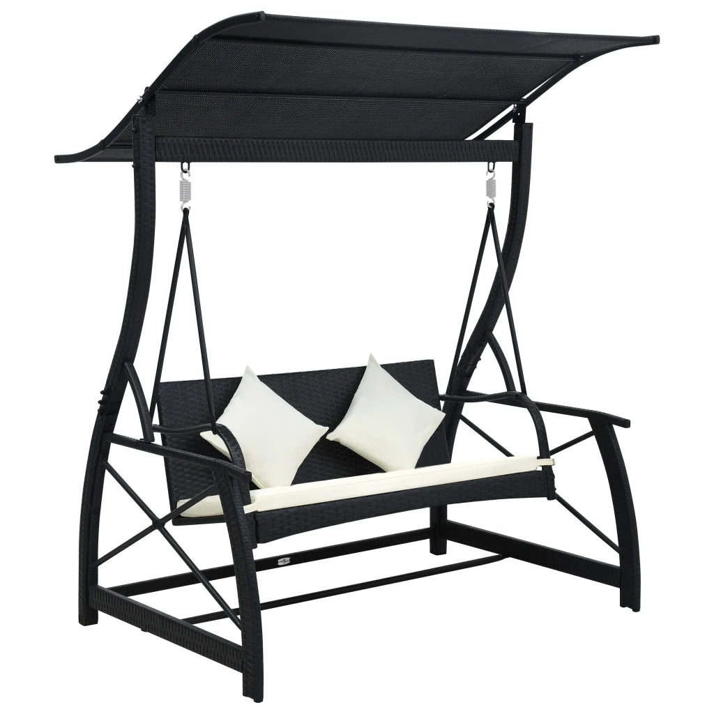 Dondolo da Giardino 3 Posti con Baldacchino in Polyrattan Nero cod mxl 60010