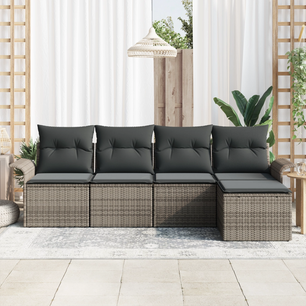 Set Divano Giardino  5 Pezzi con Cuscini Grigio Polyrattan