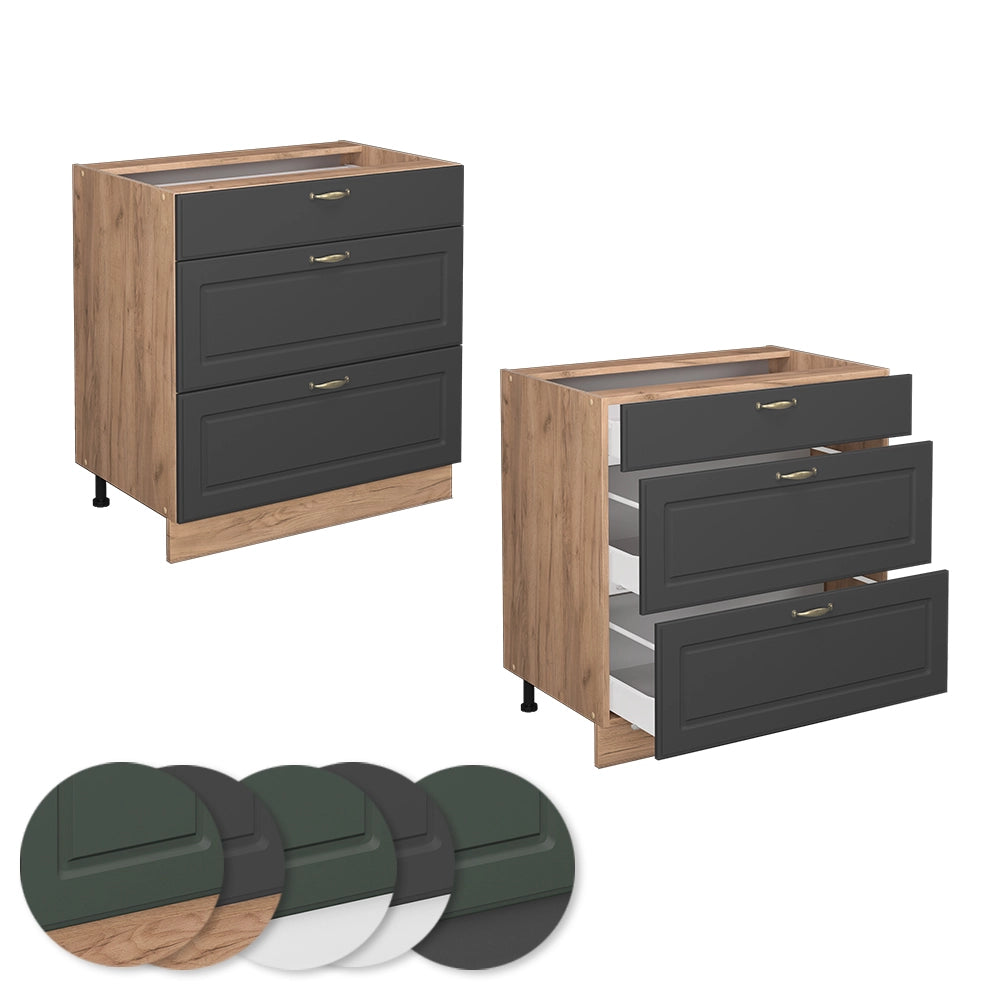 Vicco Mobiletto base per cucina Antracite-oro 80 cm con 3 cassetti, senza piano di lavoro