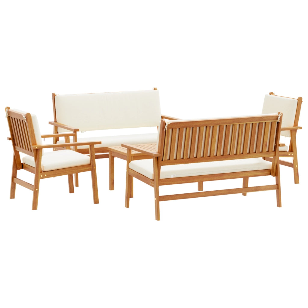Set da giardino 5 pezzi  con cuscini in legno massello di acacia