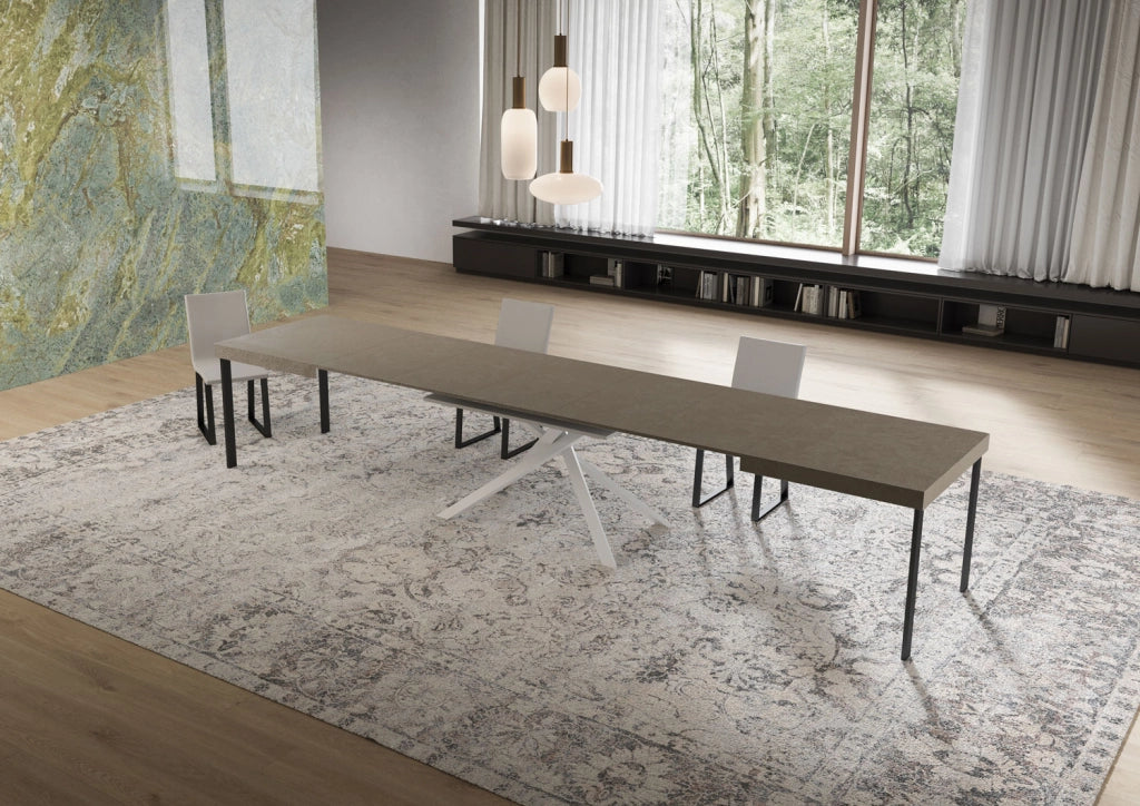 Tavolo allungabile 160/420x90 cm Niket tortora gambe bianche