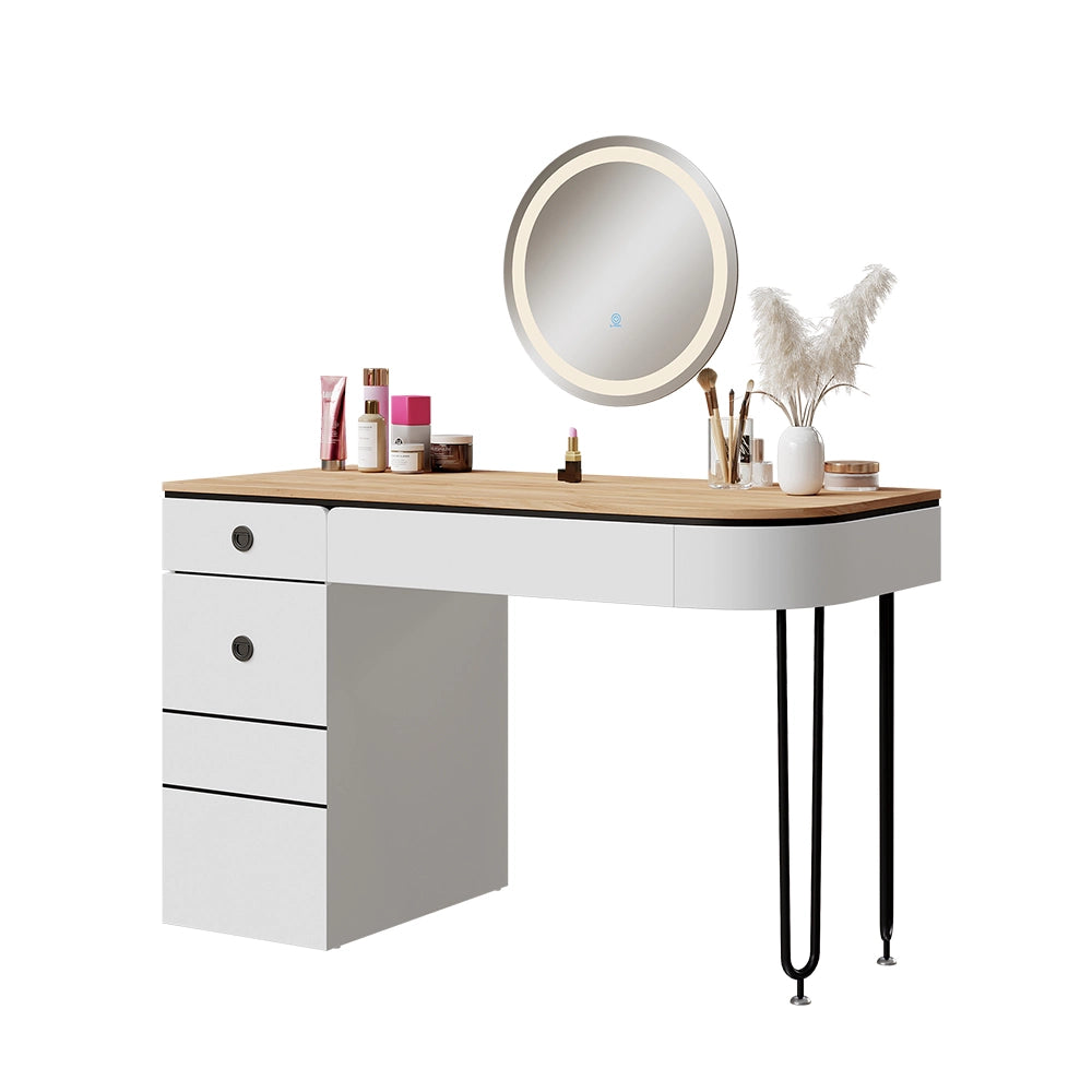 Vicco Tavolo da toilette Bianco/legno naturale 120 cm con specchio LED