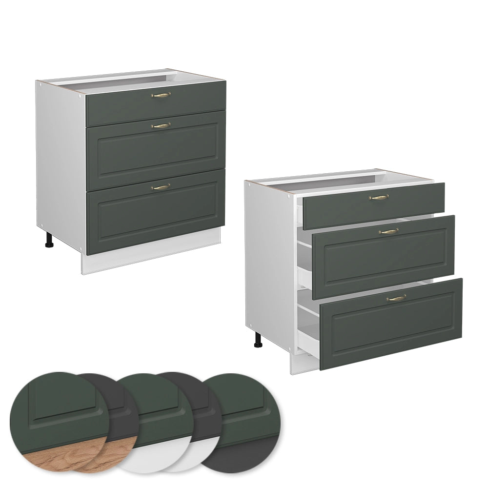 Vicco Mobiletto base per cucina Verde-oro Country House 80 cm con 3 cassetti, senza piano di lavoro
