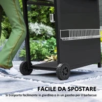 Barbecue a Gas con Bruciatori Indipendenti, Coperchio con Termometro e Tavolino Laterale, Nero