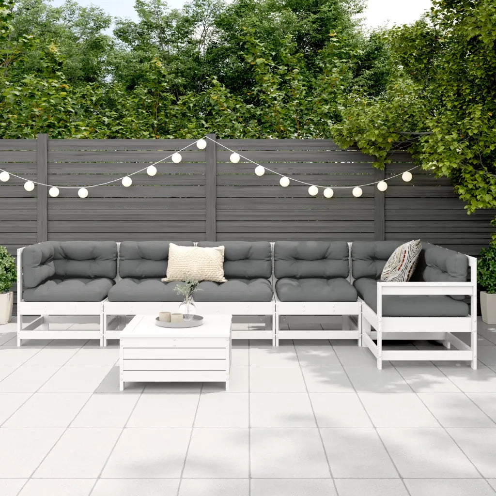 Set Divani da Giardino 7 pz Bianco in Legno Massello di Pino