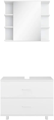 Set mobili bagno Ilias, Bianco, 80.2 cm, composto da specchio da bagno e mobile sottolavabo