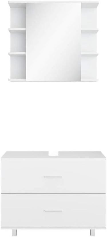 Set mobili bagno Ilias, Bianco, 80.2 cm, composto da specchio da bagno e mobile sottolavabo
