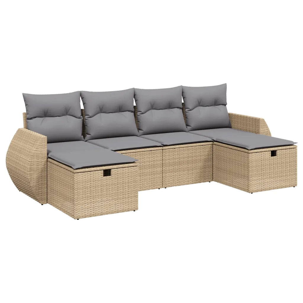 Set Divano da Giardino 6 pz con Cuscini Beige Misto Polyrattan 3264165