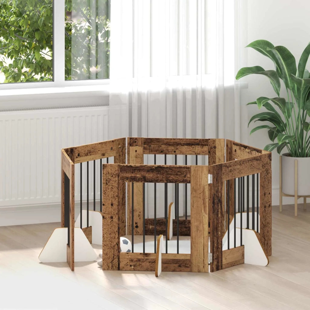 Cancello per cani con supporti 6 pz Legno antico 60 x 60 cm CFW8307427