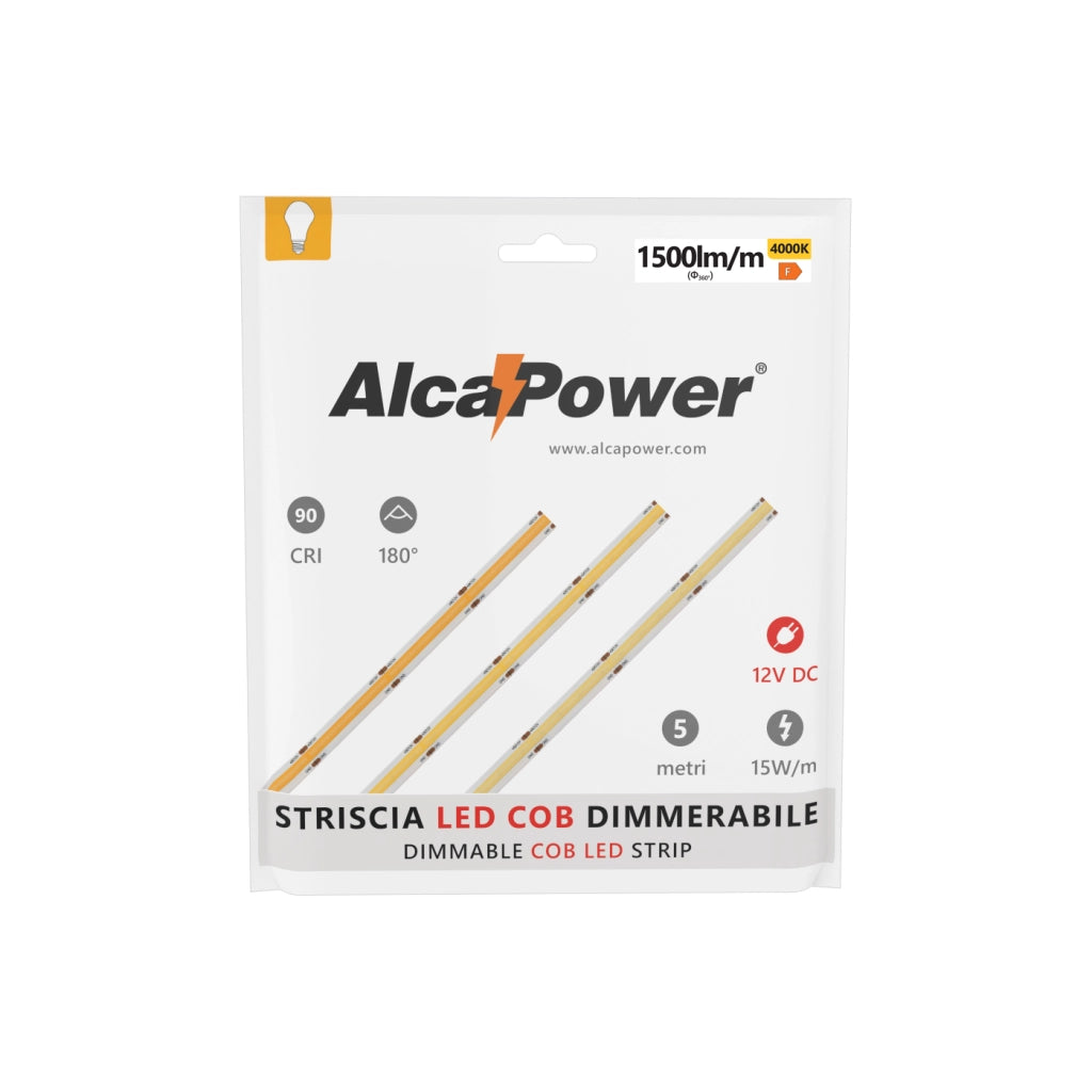 Striscia led 5m COB IP20 monocolore da 15W/MT 12V - 4000K