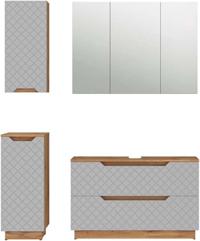 Set di mobili da bagno Lotta, Cachemire, 99.4 cm, composto da mobile sottolavabo, specchiera, armadio medio e pensile