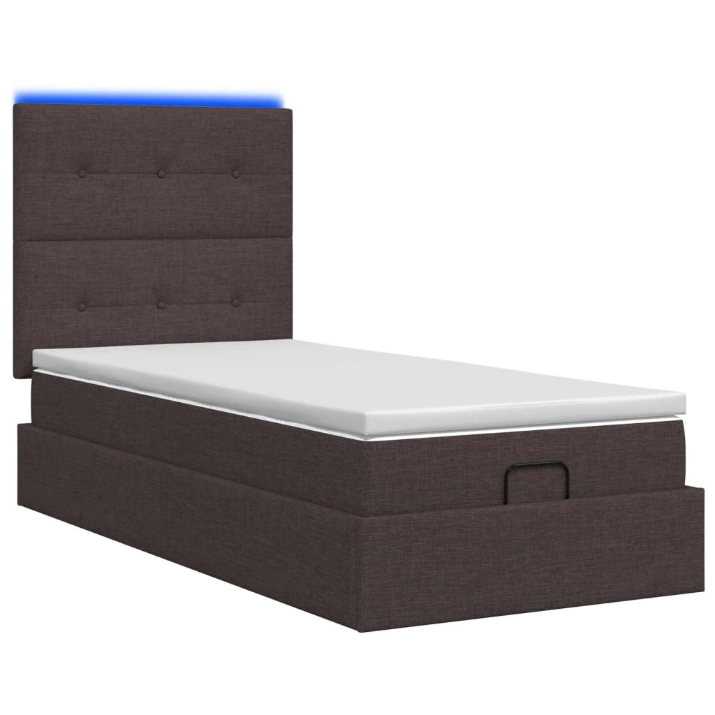 Letto Ottomano con Materasso e LED Marrone Scuro 90 x 190 cm 3458037