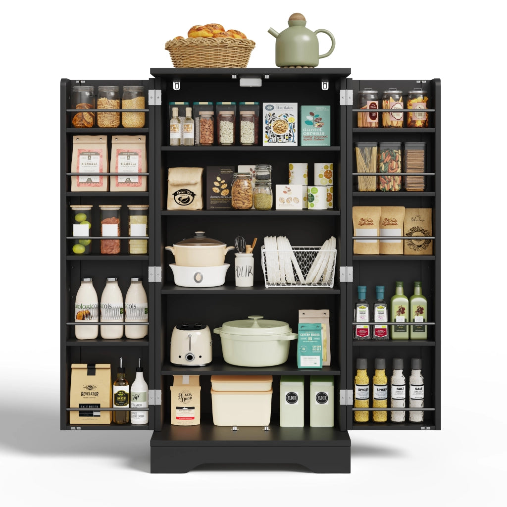 Mobile Dispensa 60x40x120 cm Nero con LED Sensore; 2 Ante; Ripiani Regolabili e Portaoggetti