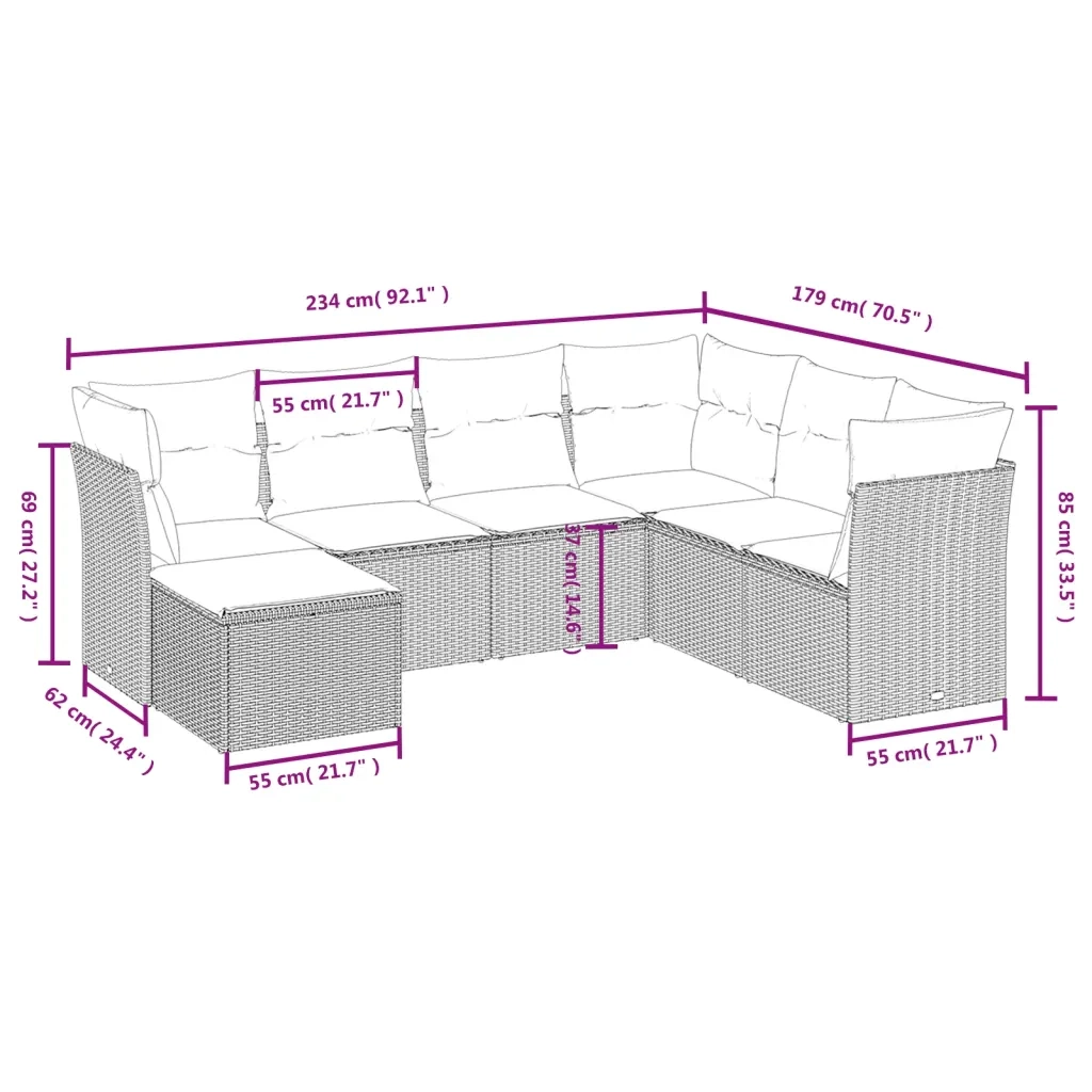 Set Divani da Giardino 7pz con Cuscini Grigio Chiaro Polyrattan 3263218