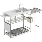 Tavolo da Pescato Pieghevole Portatile con 2 Lavelli ¨C zephmum ¨C Bianco 120x60x90