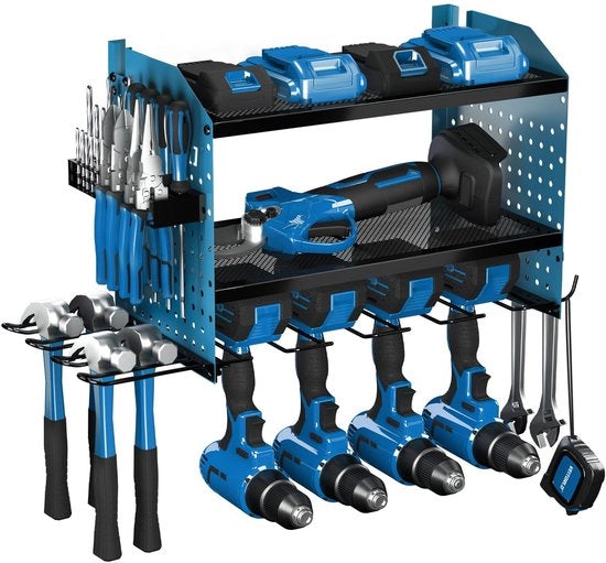 Werkzeug Wandhalter Wand con Stazione di Ricarica, Supporto per Strumenti a Parete, Regolamento per Strumenti da Officina per Batterie di Trapano, Chiave a Lama, Trapano, Fisso, Regalo per Uomo, Blu