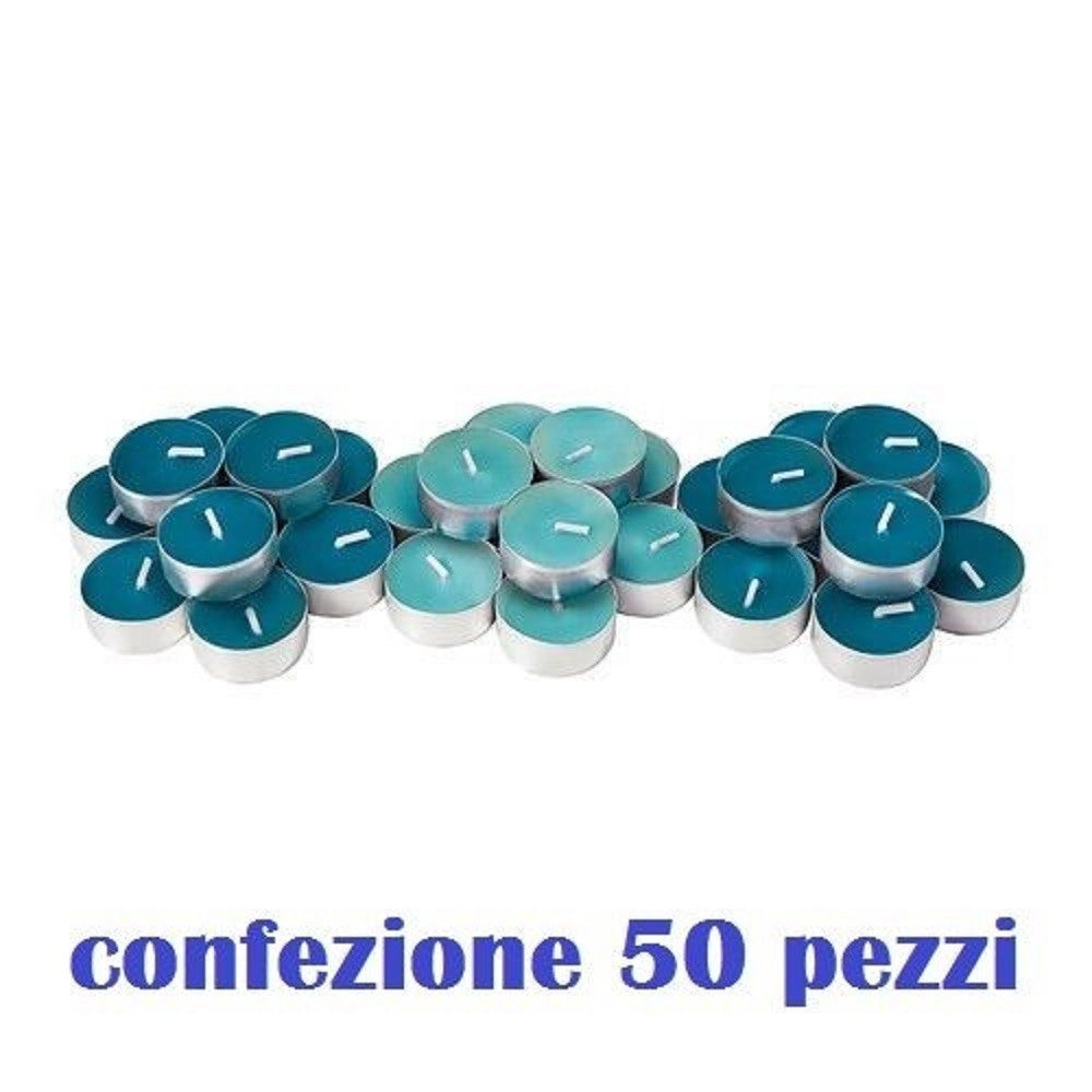 Trade Shop - Set 50 Pezzi Candele Blu Profumate Fragranza Oceano Tealight Lumini -