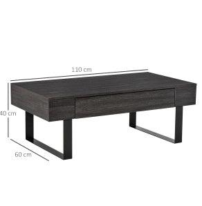 Tavolino da caffè 110x60x40 cm con ripiano aperto e cassetto in truciolato grigio scuro
