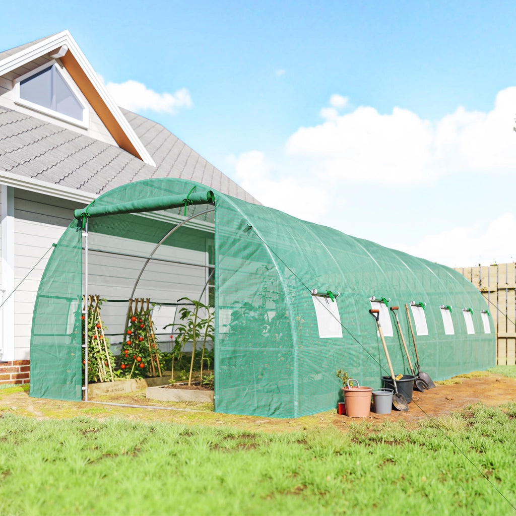 Serra da Giardino a Tunnel 8x3x2 m con Porte Avvolgibili e 12 Finestre, Serra per Orto con 4 Rinforzi Diagonali, Struttura in Acciaio e Copertura PE, per Orto Verdure Fiori Frutta, Verde
