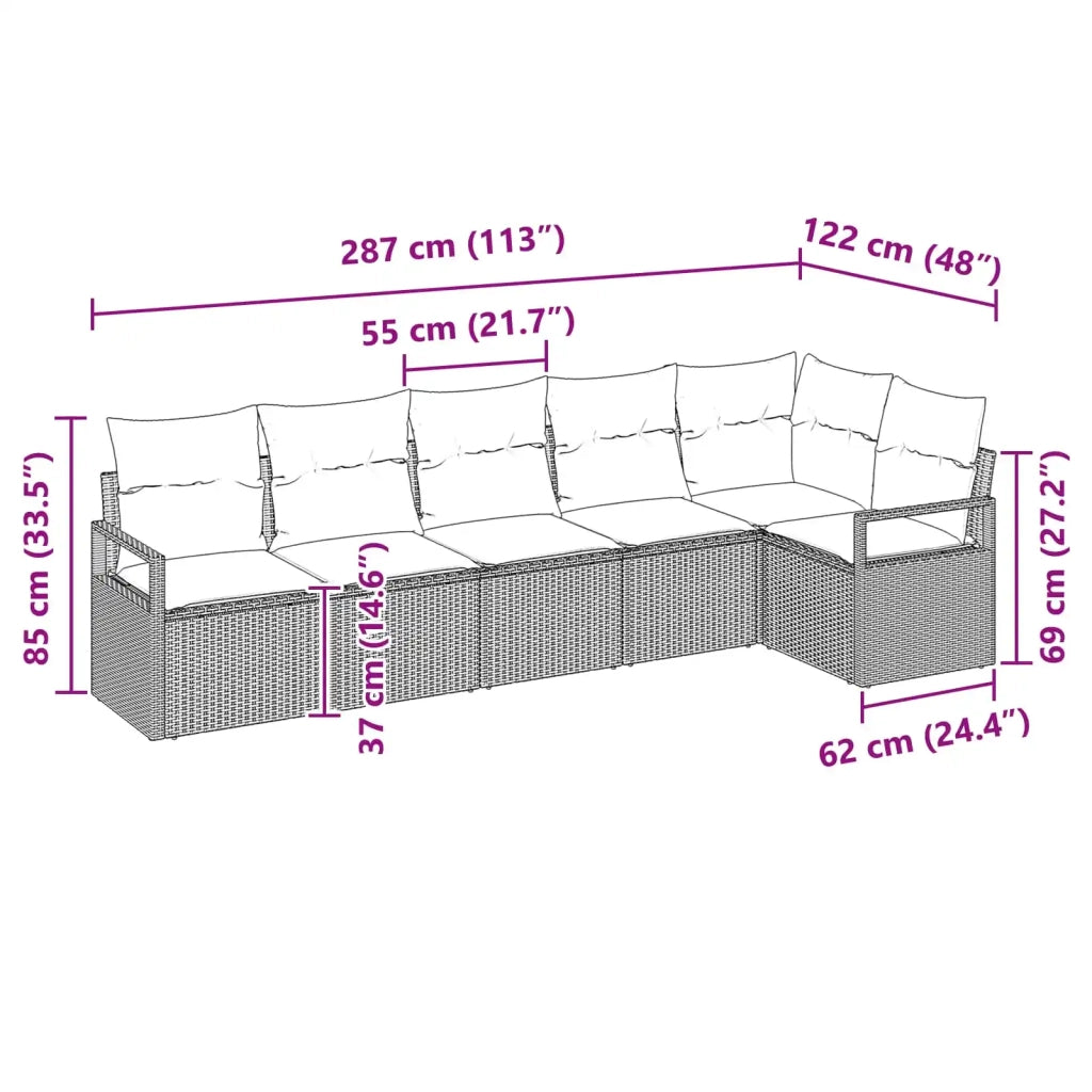 Set di divani 6 pcs Marrone polyrattan
