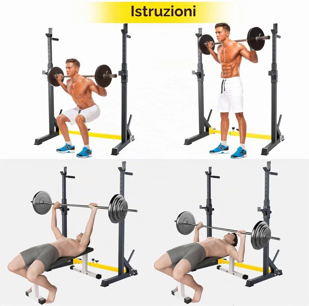 Rack da Squat, Supporto Bilanciere Regolabile, Stand per Sollevamento Pesi Multifunzione per casa, palestra Max 250 KG