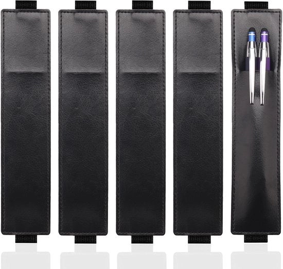 Pen Supporto per Quaderno 5 in Confezione, Otre Pen Supporto Riciclabile con Cintura Elastica, Pen Supporto in Pelle PU, Pen Supporto Rimovibile per Quaderno, Tavoletta, Agenda A5, Quaderno (Nero)