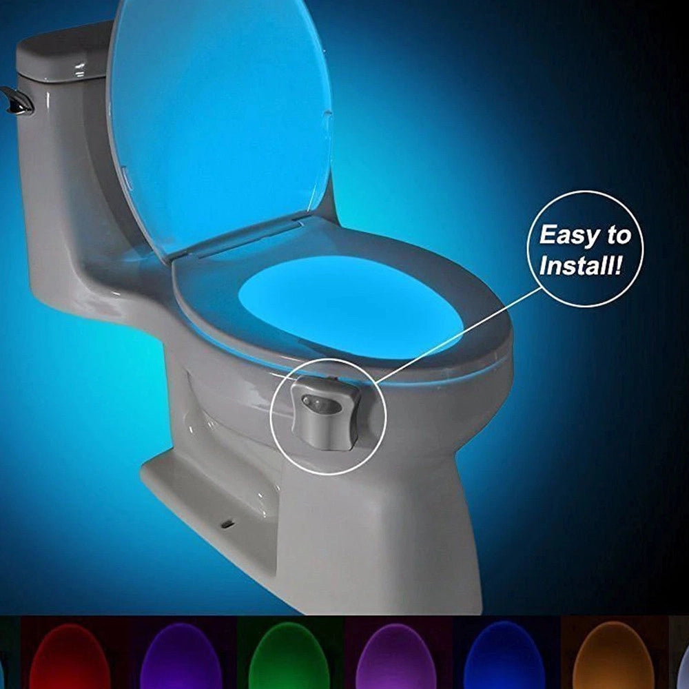 Trade Shop - Lampada Per Wc Water 8 Colori Luce Notturna Bagno Led Rgb Universale Con Sensore Movimento -