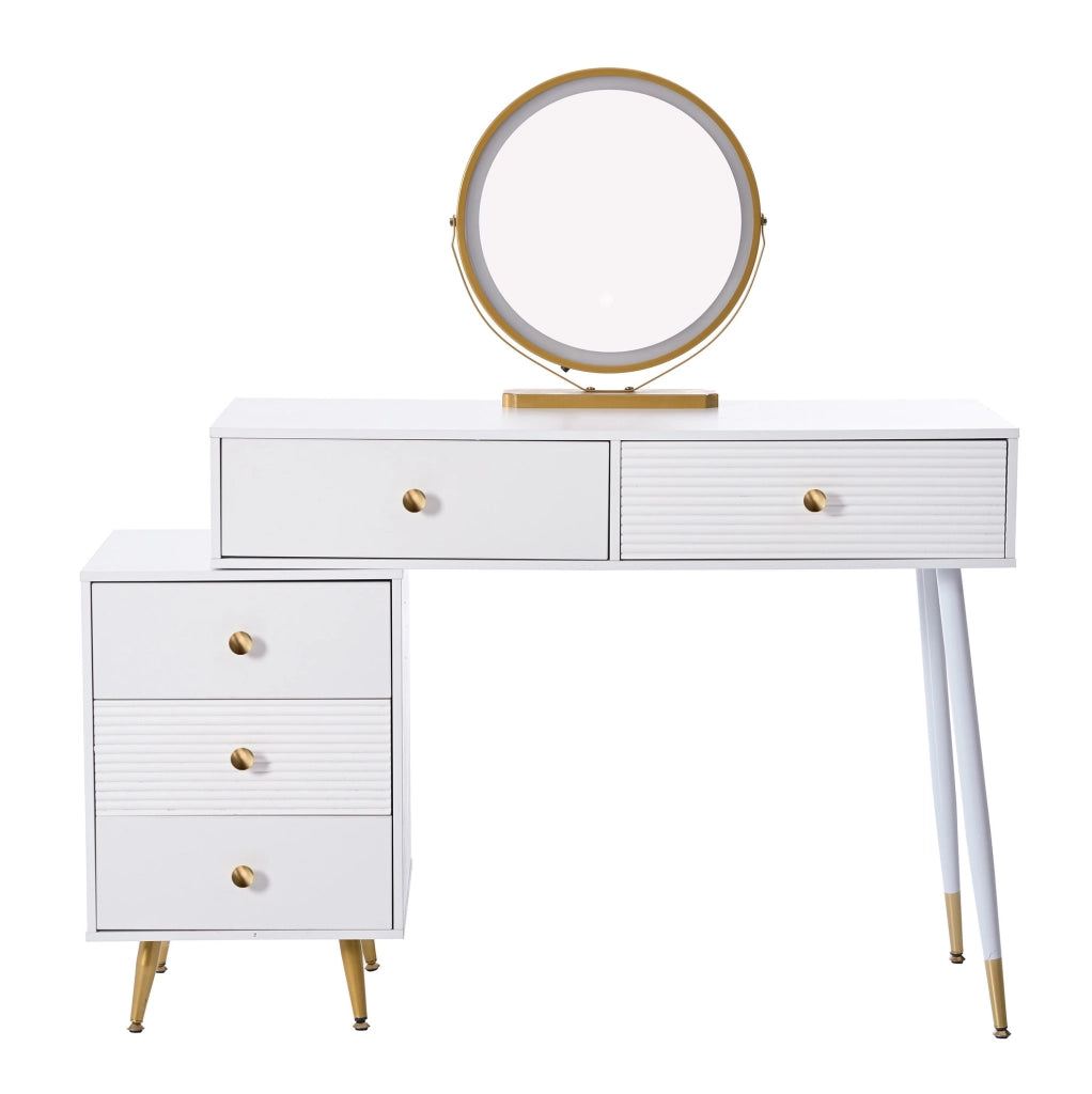 Toeletta bianca con specchio LED touch e mobile laterale posizionabile; 100 x 78 x 40 cm