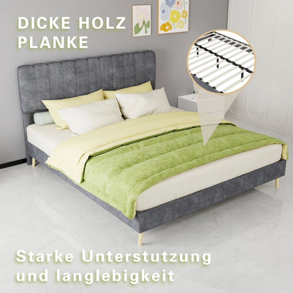 Letto imbottito 160x200 cm in tessuto e metallo; grigio; con materasso incluso