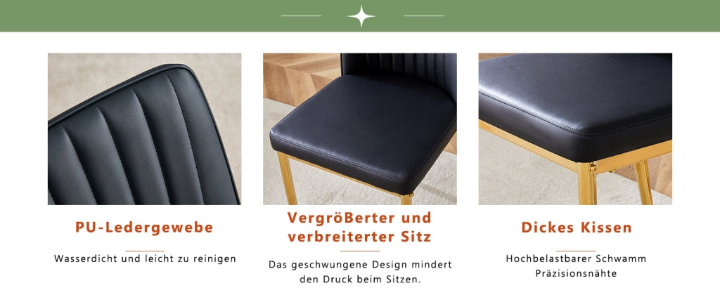 Sedie da Pranzo Set 4 Pezzi ¨C MINIMAL ¨C Nero, Gambe in Metallo Dorato, Similpelle